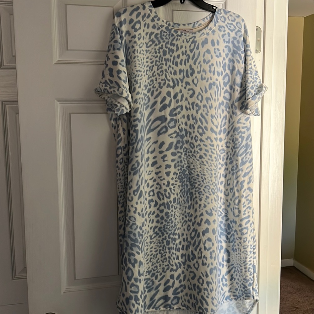 Cream and blue midi dresd